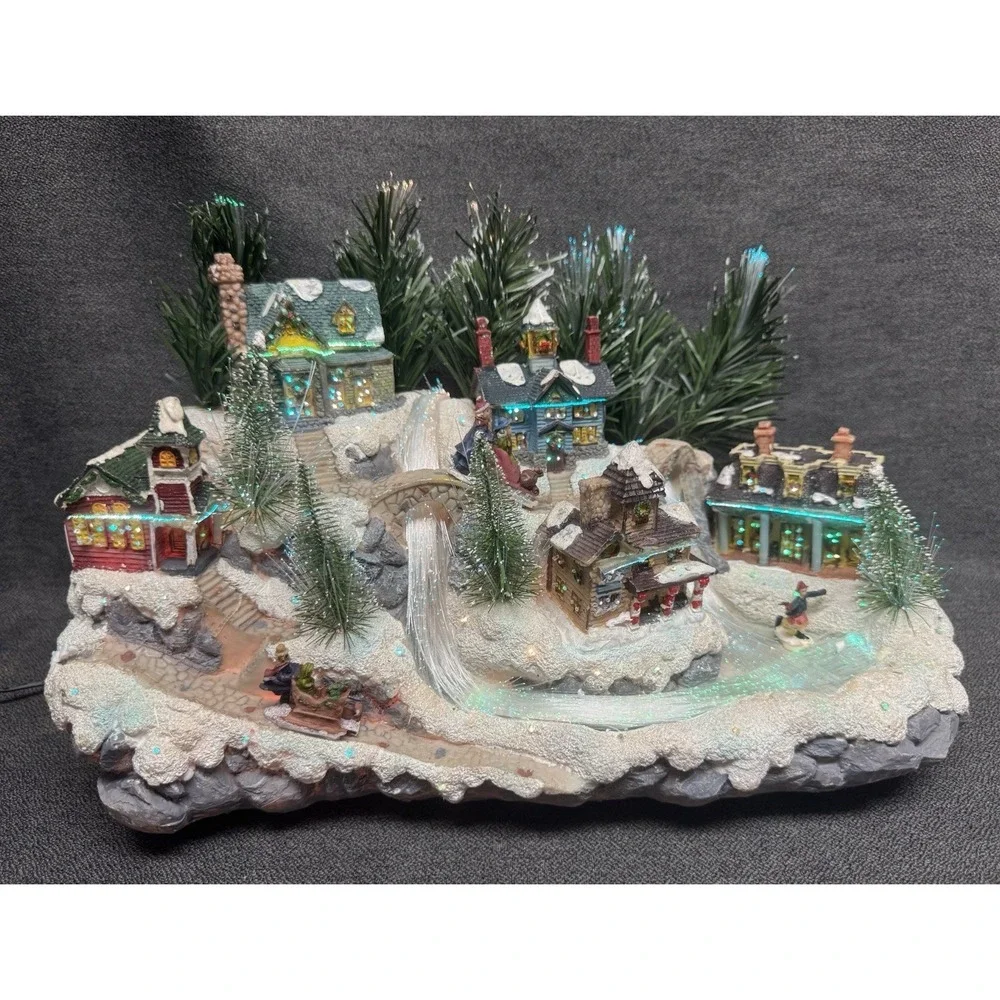 Vintage 2003 Avon Fiber Optic Christmas Village Waterfall Light Up Town
